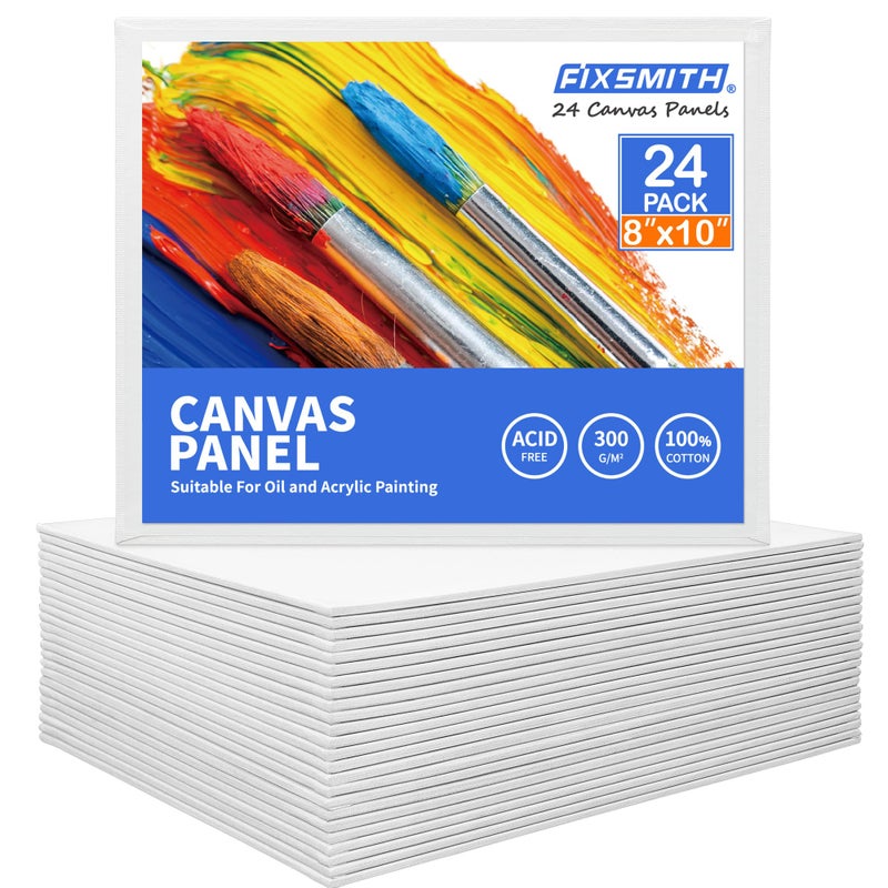 FIXSMITH Canvas Boards for Painting 8x10 Inch, Super Value 24 Pack Paint Canvases, White Blank Canvas Panels, 100% Cotton Primed, Painting Art Supplies - Image 1